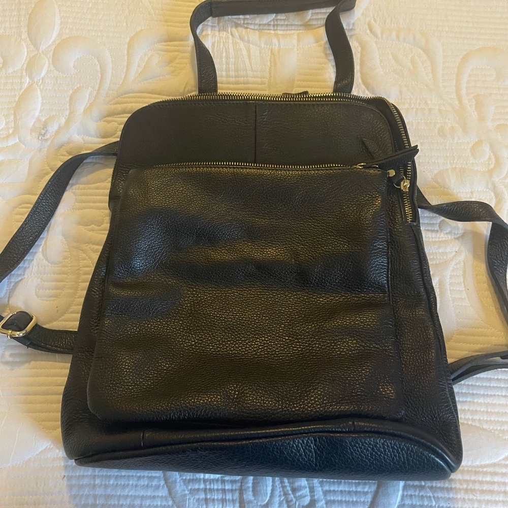 Black Leather Men's Backpack